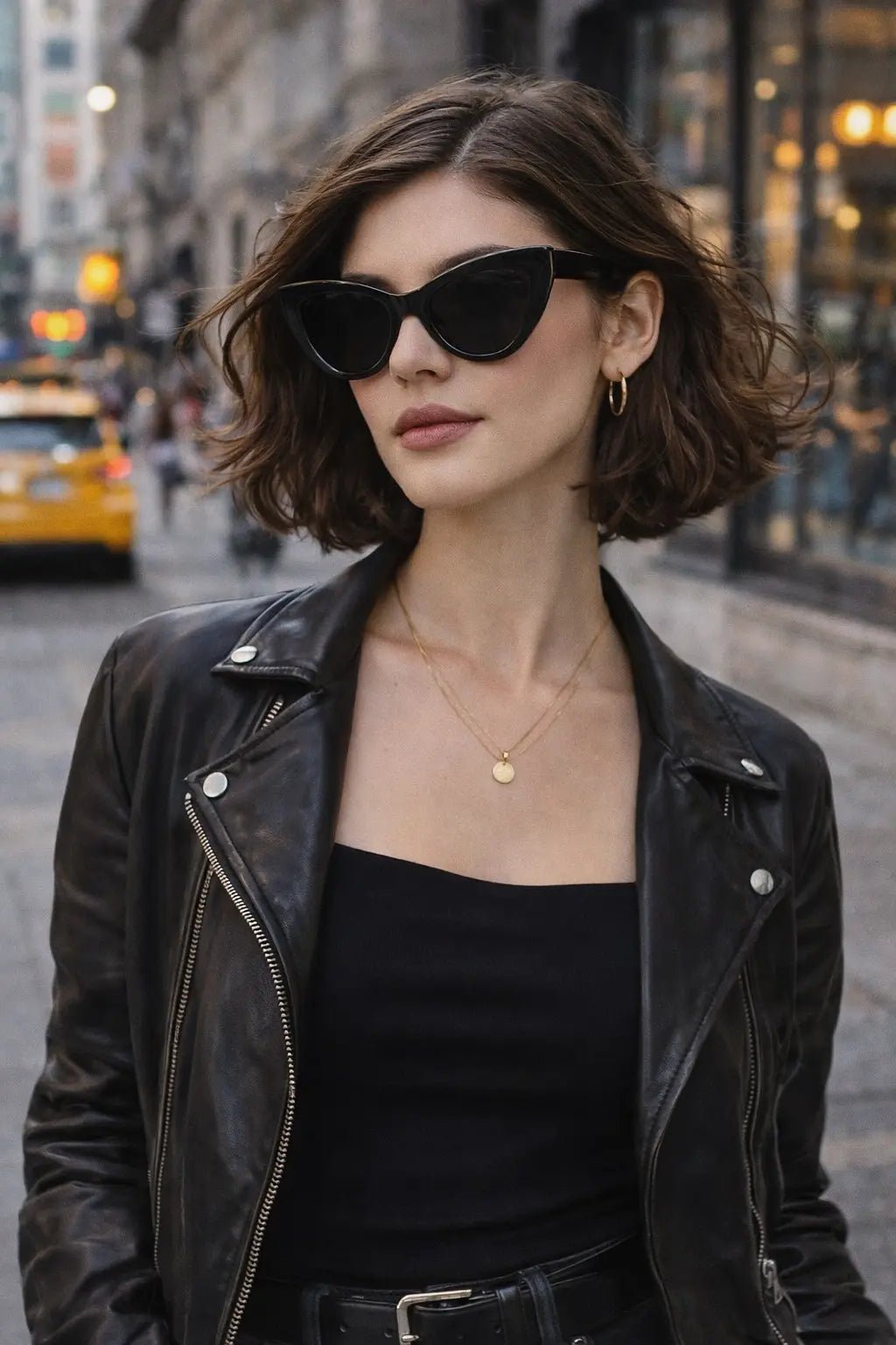 Model wearing Betty’s Retro Shades Faye sunglasses in black